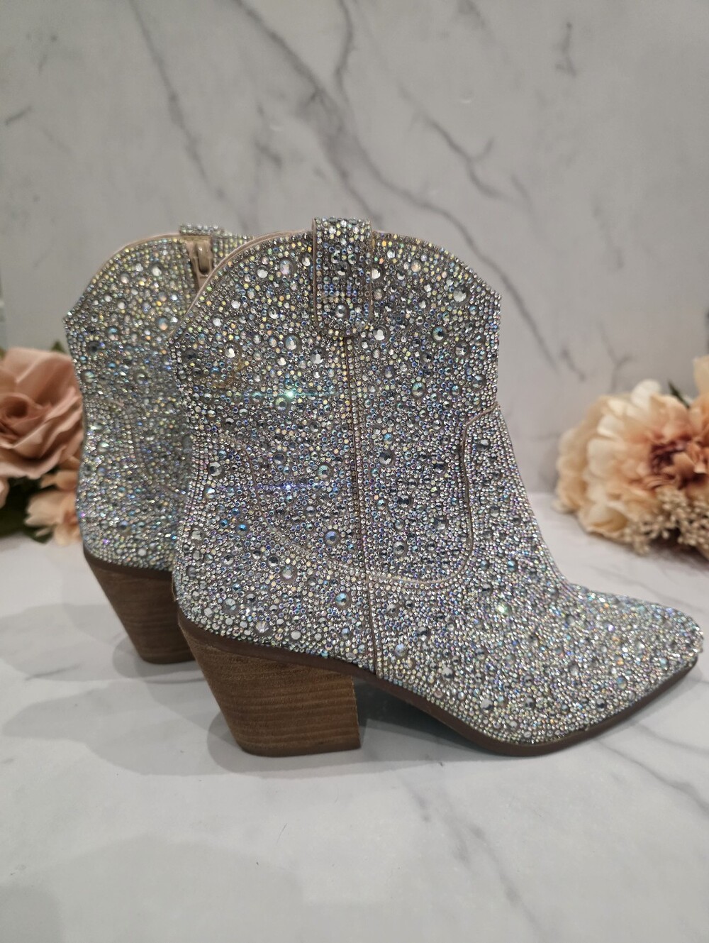 Betsey Johnson Silver Crystal Embellished Western Booties